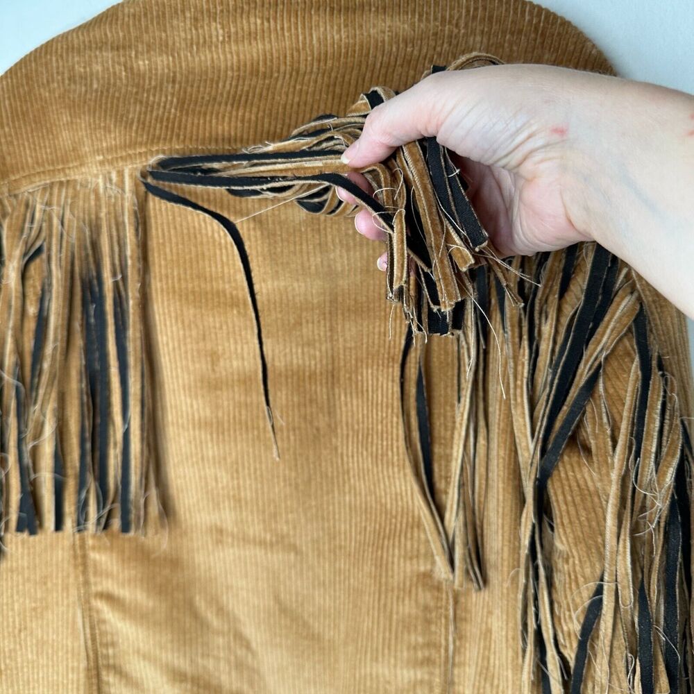 NWT Levis Karla Camel Tan Fringed Corduroy Long Trucker Button-Front Jacket XS - Picture 8 of 16